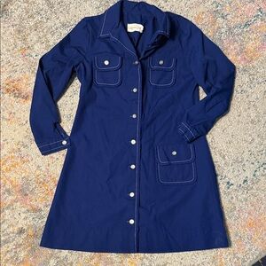 Vintage California Girl 1960s-70s Navy A-line Button-Up Dress 6